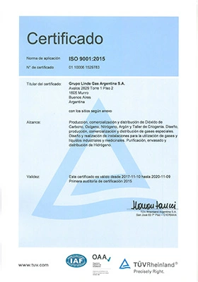 Certificado Grupo Linde Gas Argentina ISO 9001 2015 TÜV